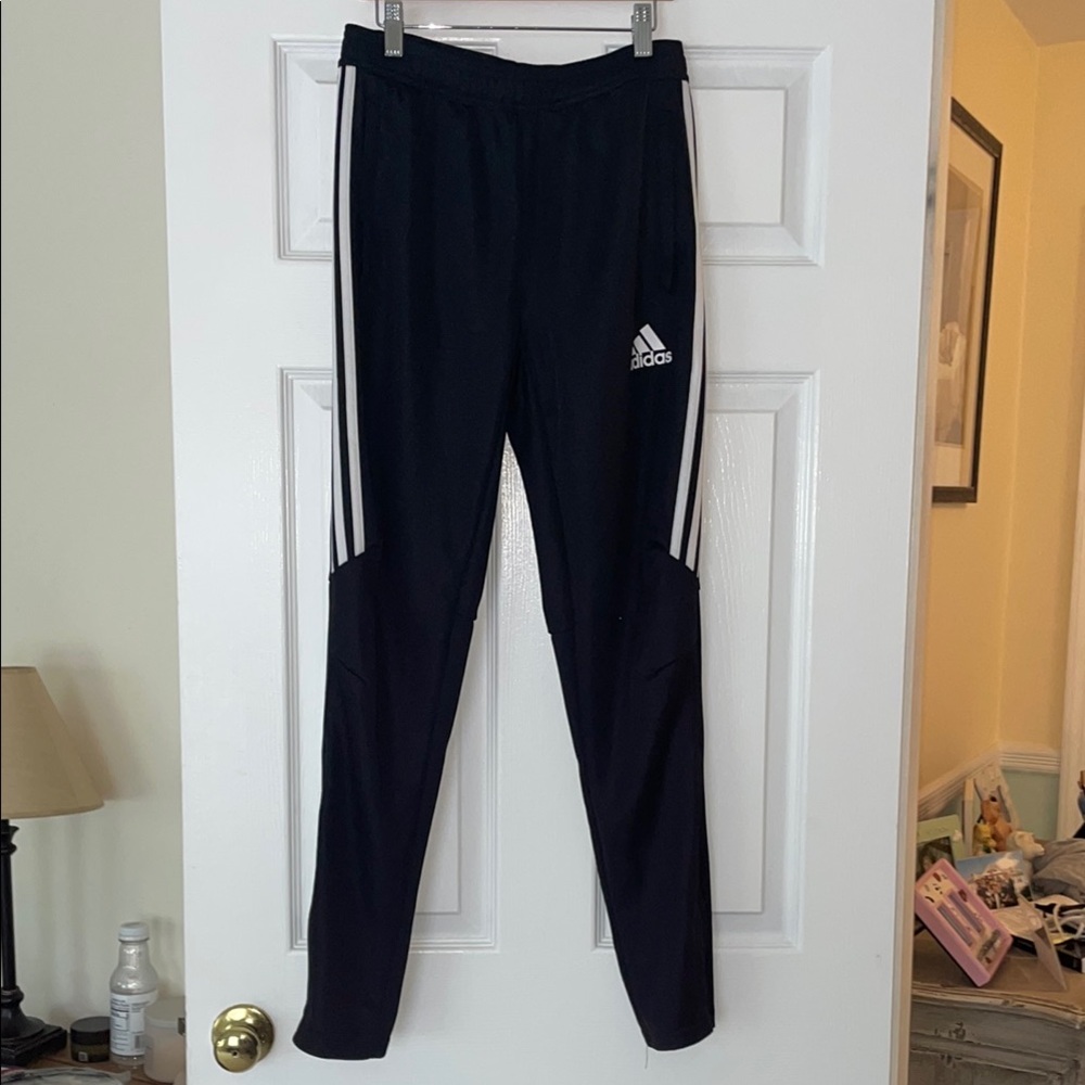 Adidas Black Sweatpants with Tapered Fit and Signature Stripes